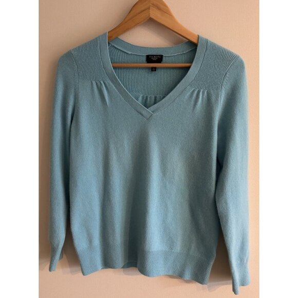 TALBOTS 100% Cashmere V Neck Sweater AQUA Blue Sz Medium Petite - Picture 1 of 8